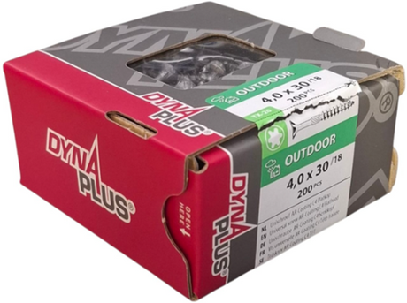Dynaplus unischroef spaanplaatschroef ar-coating platkop deeldraad torx tx20 4.0x30 18 | 200 stuks - 0281.08.25202