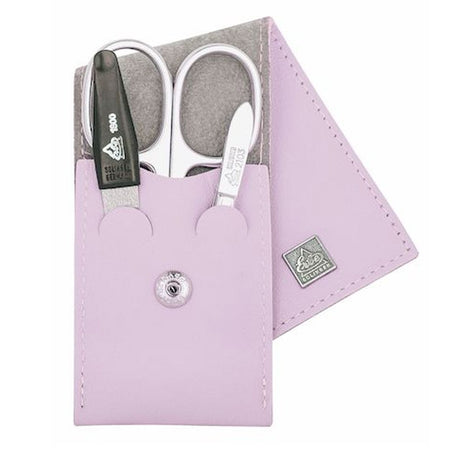 Erbe solingen 3-delige manicure etui met drukknoop sluiting licht paars (erbe9673)