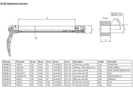 Srsuntour Suntour Staftas Q-Loc 15 100mm 15QLC32 CR-MO FKA069-25