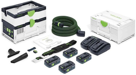 Festool ctmc sys hpc 4.0 i-plus | cleantec accu stofzuiger 2x18v 4.5l m-klasse in systainer (4x 4.0ah accu + tcl 6 duo lader) - 576942