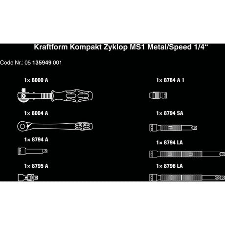 Wera kraftform compact zyklop ms1 metal speed ratel, 1 4 (zwart groen, 2-delig)