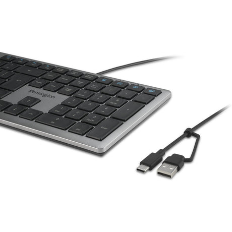 Kensington kb515 eq usb-c usb-a wired keyboard (grijs, us-international lay-out (qwerty), scissor switches, 100%)