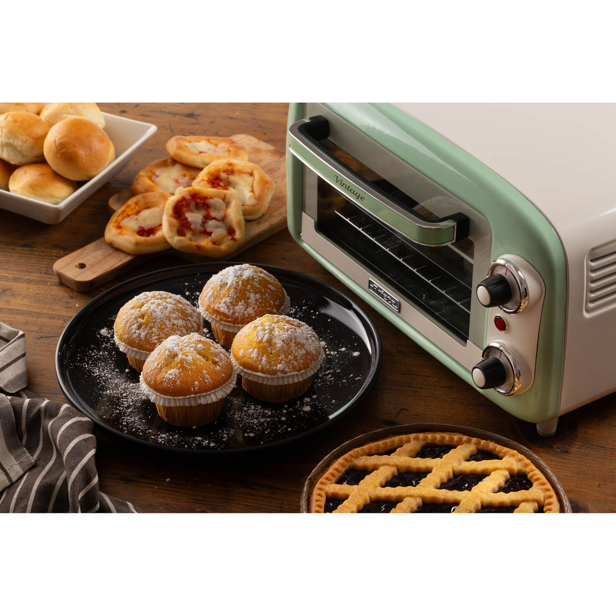 Ariete vintage elektrische oven 3919 04 mini bakoven (groen, 10 liter)