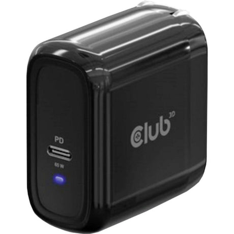 Club 3d travel charger pps 65w gan technology (zwart, 1x usb-c, usb-c, power delivery(pd) 3.0)