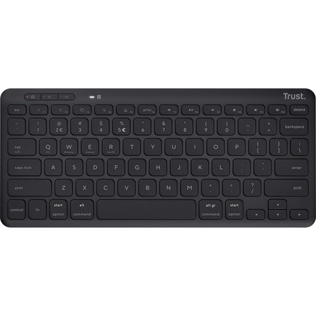 Trust lyra compact draadloos toetsenbord (zwart, us lay-out (qwerty), scissor switches, 65%, 2,4 ghz usb, bluetooth)