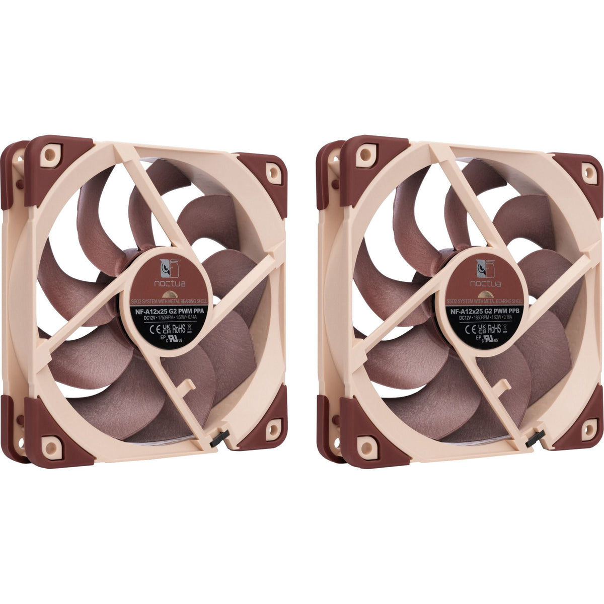 Noctua nf-a12x25 g2 pwm sx2-pp case fans (bruin beige, 2 stuks, 120 x 120 x 25 mm)