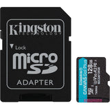 Kingston canvas go! plus microsdxc 128 gb geheugenkaart (zwart, incl. adapter, class 10, uhs-i u3, v30, a2)
