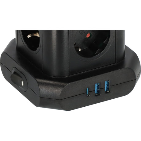 Brennenstuhl stekkerdoos toren met 8 stekkerdozen in 45° opstelling (zwart, 8x stekker, 1x usb-c, 2x usb-a, 2x usb a, 1x usb c power delivery)