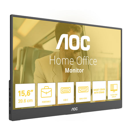 Aoc 16t20e2 15.6 monitor (zwart, 1x mini hdmi, 1x usb-c)