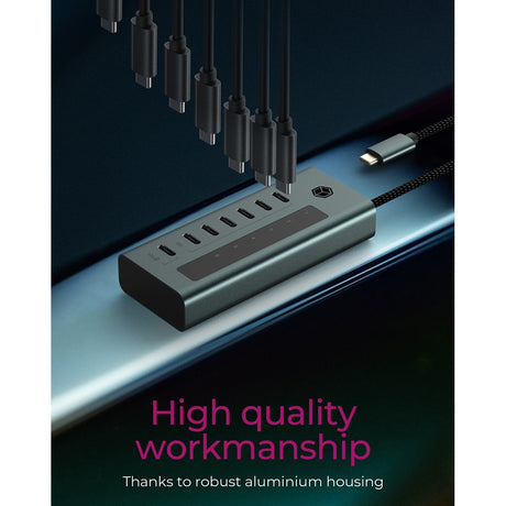 Icy box 7-port usb-c 3.2 gen 2 usb-hub (blauwgrijs)