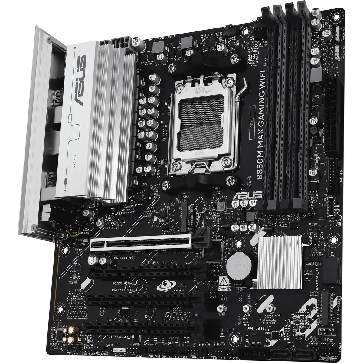 Asus b850m max gaming wifi socket am5 moederbord (gbe-lan, wi-fi 6, bt, sound, µatx)