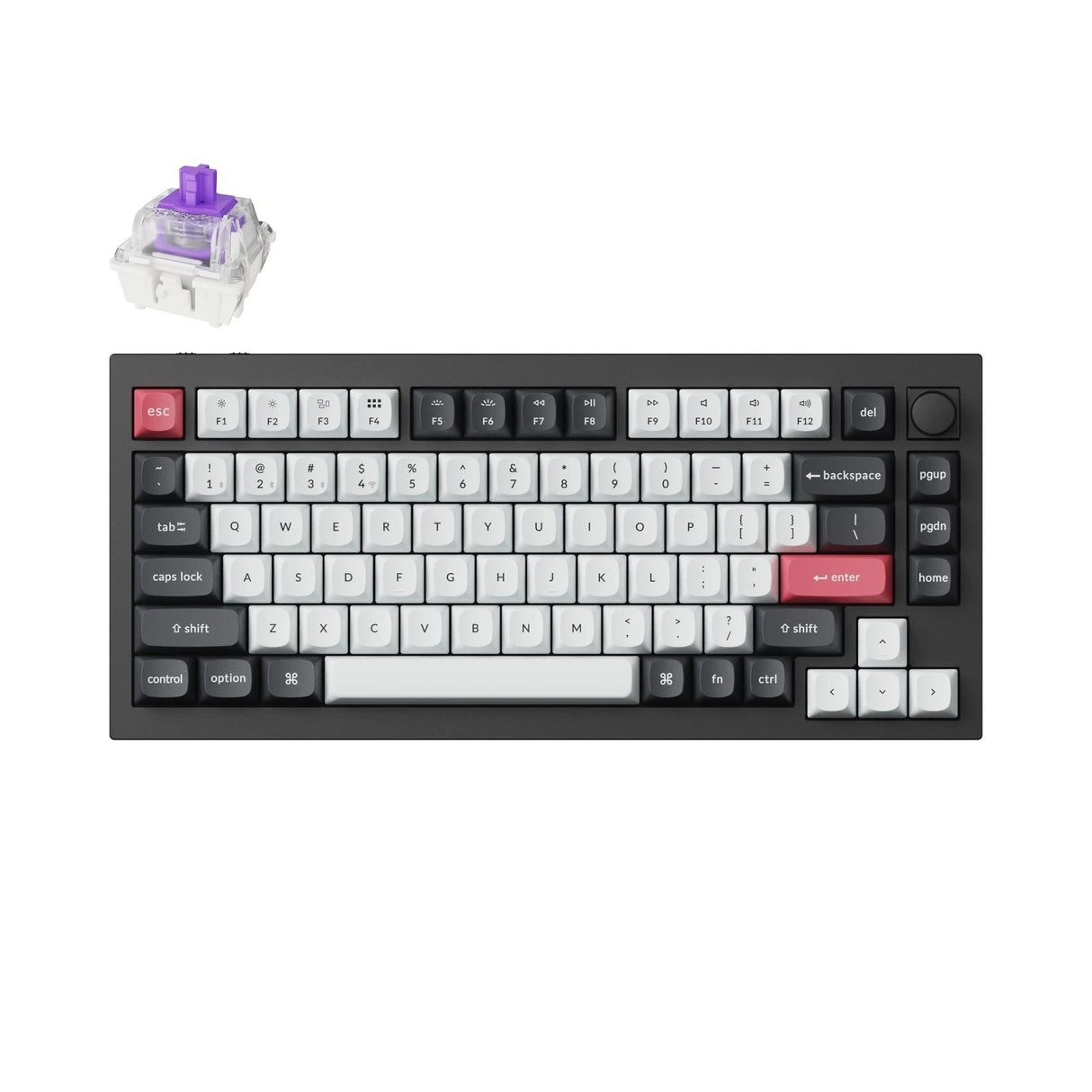 Keychron q1 he-m1 rgb mechanisch toetsenbord (zwart, us lay-out (qwerty), gateron double-rail magnetic nebula, 75%, hot-swappable, rgb leds, osa double-shot pbt keycaps, usb-c | 2.4 ghz | bluetooth, knob)