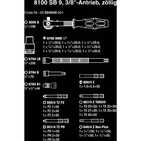 Wera 8100 sb 9 zyklop speed ratelset gereedschapsset (zwart groen, 29-delig, speedratel met draaibare kop)
