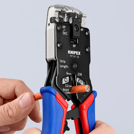 Knipex krimptang 97 51 12 sb (blauw rood, rj-10, rj-11 12 en rj-45)