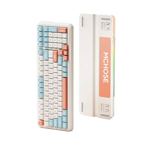 Mchose k99 horizon orange hyacinth wireless gasket mount mechanical rgb toetsenbord (wit, us lay-out (qwerty), ktt hyacinth, rgb, hot swap, double-shot pbt, draadloos | bluetooth | usb-c)