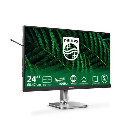 Philips 24b2g5200 23.8 monitor (zilver zwart, 1x displayport, 1x hdmi, 1x vga, 4x usb-a)
