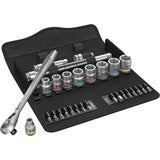 Wera 8100 sb 11 zyklop metalen ratelset, 3 8 gereedschapsset (zwart groen, 29-delig, volledig metalen ratel met vierkantaandrijving)