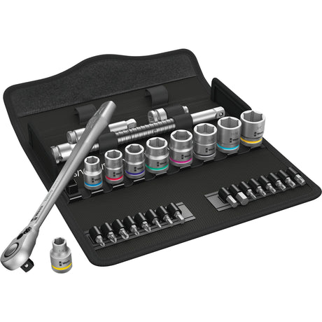 Wera 8100 sb 11 zyklop metalen ratelset, 3 8 gereedschapsset (zwart groen, 29-delig, volledig metalen ratel met vierkantaandrijving)
