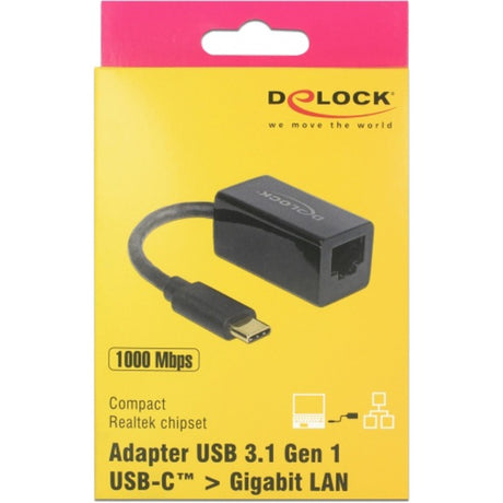 Delock usb-c 3.2 gen 1 naar rj-45 gigabit lan adapter (zwart, 10 100 1000 mbps)