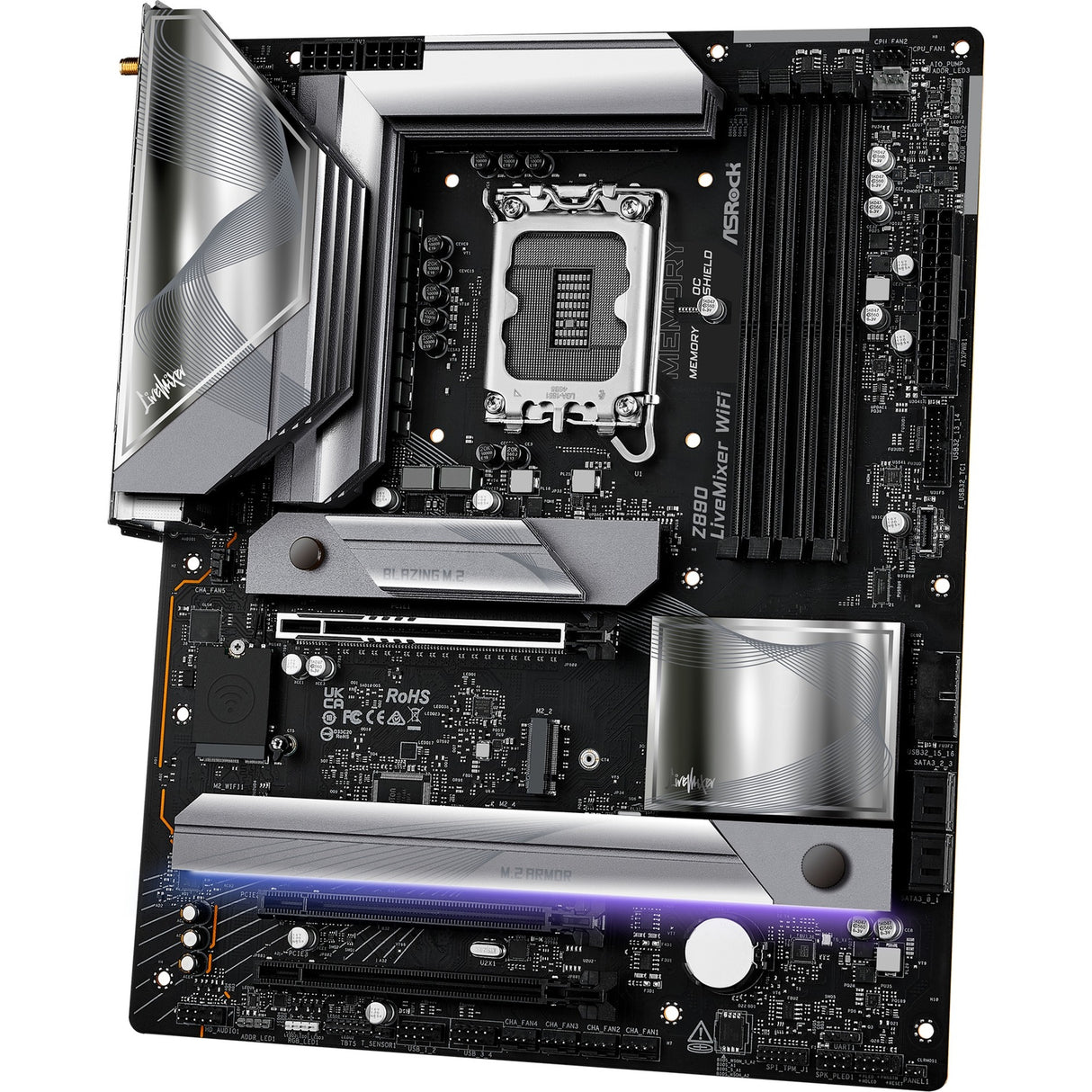 Asrock z890 livemixer wifi socket 1851 moederbord (zwart, raid, 2.5 gb-lan, wi-fi 7, bt, sound, atx)