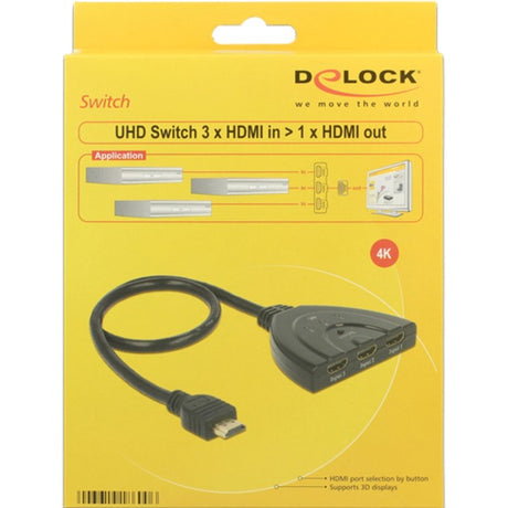Delock 3 x hdmi in > 1 x hdmi out hdmi switch (zwart, 50 centimeter, 4k)