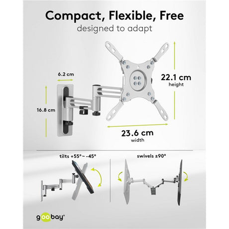 Goobay tv wall mount caravan fullmotion (m), 13 to 43 inch wandmontage (zilver)