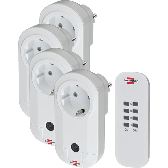 Brennenstuhl draadloze schakelaarset rc ce1 4001, set van 4 draadloze stopcontacten (voor binnen, met handzender en hogere contactbescherming) wit