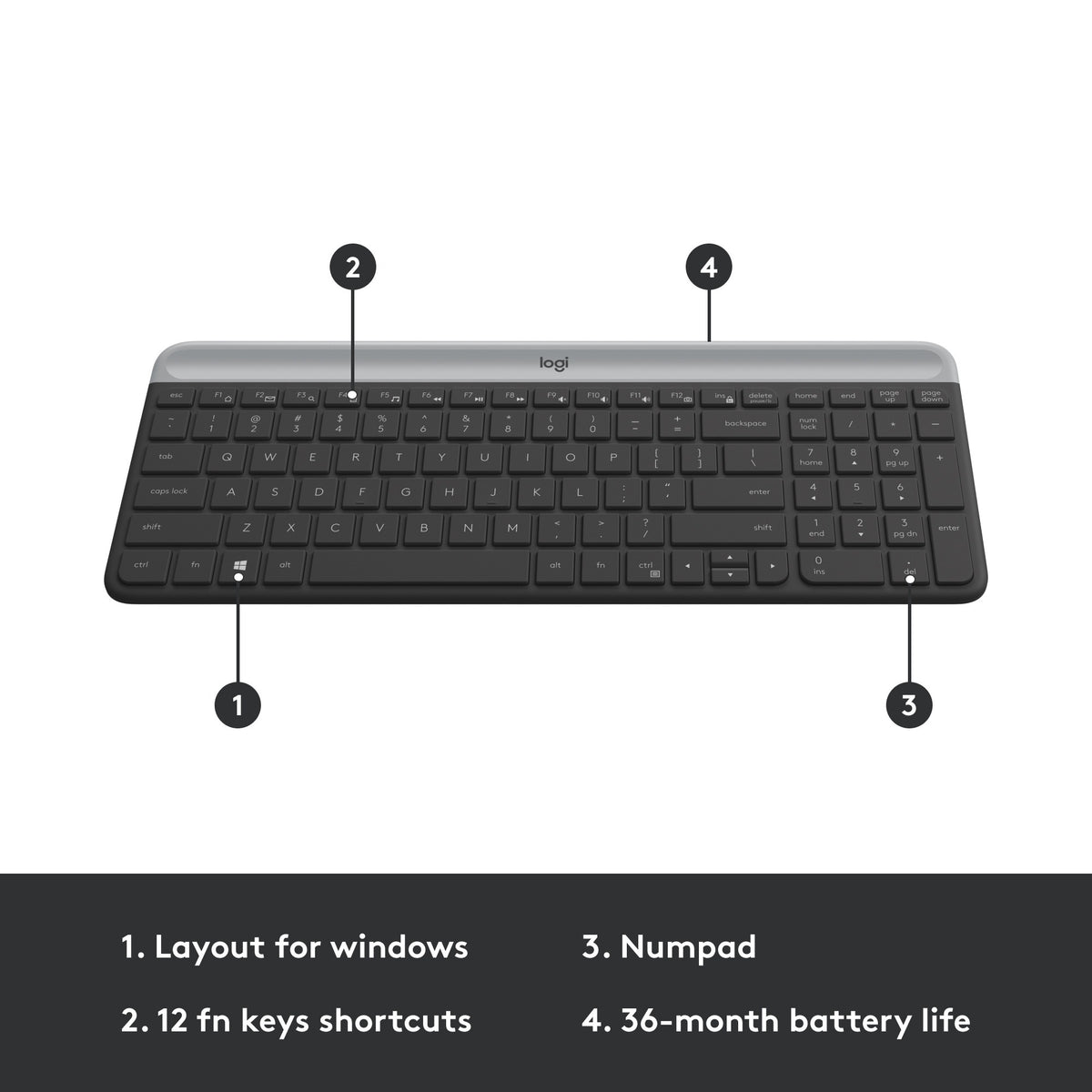 Logitech mk470 slim draadloze desktopset (zwart, us-international lay-out (qwerty), scissor switches, 100%, 1000 dpi)