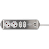 Brennenstuhl ®estilo hoekaansluitdoosstrook met usb laadfunctie 4-weg 2x beschermende contactdozen 2x euro zilver wit