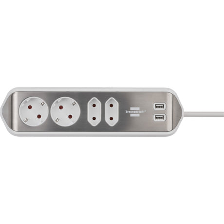 Brennenstuhl ®estilo hoekaansluitdoosstrook met usb laadfunctie 4-weg 2x beschermende contactdozen 2x euro zilver wit