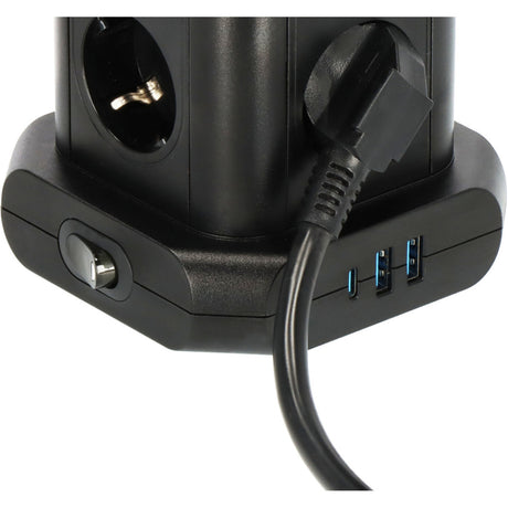 Brennenstuhl stekkerdoos toren met 8 stekkerdozen in 45° opstelling stekkerdoos (zwart, 2x usb a, 1x usb c power delivery)