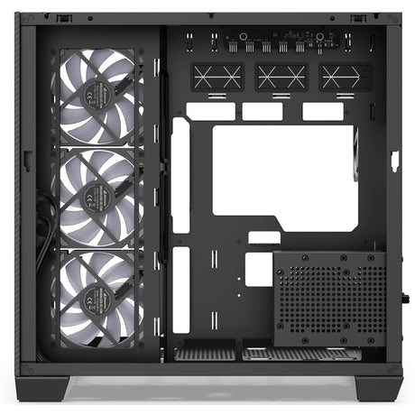 Sharkoon steel shark midi tower behuizing (zwart | 2x usb-a | 1x usb-c | rgb | tempered glass)