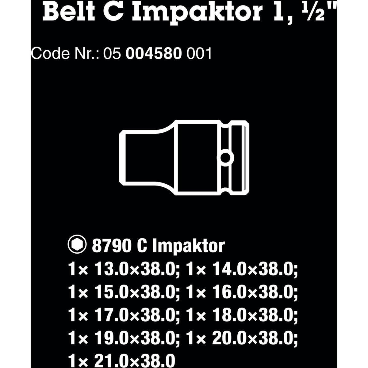 Wera belt c impaktor 1 doppenset, 1 2 dopsleutel (zwart, 9-delig, voor slagmoersleutels)