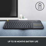 Logitech k400 plus toetsenbord (antraciet, eu lay-out (qwerty))