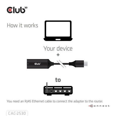Club 3d usb-c naar rj45 5gbps ethernet m f adapter (zwart)