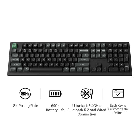 Keychron k10 ultra 8k wireless custom mechanical keyboard (zwart, us lay-out (qwerty), apex red, 100%, rgb leds, osa double-shot pbt, usb-c | 2.4 ghz | bluetooth 5.2)