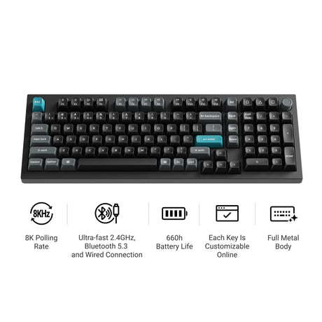 Keychron q5 ultra-m3 8k wireless custom mechanical keyboard (zwart, us lay-out (qwerty), silk pom banana, 96%, rgb, hot swap, 8k, 2.4 ghz | bluetooth 5.2 | usb-c)