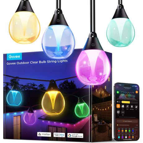 Govee outdoor clear bulb string lights slimme buitenverlichting rgbww matter