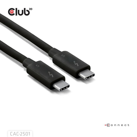 Club 3d thunderbolt 5 gecertificeerde 8k240hz kabel (zwart, data 80 120 gbps, epr 240 watt,1 meter)