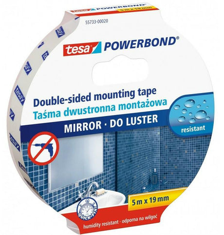 Tesa powerbond dubbelzijdige tape 5m x 19mm voor spiegels