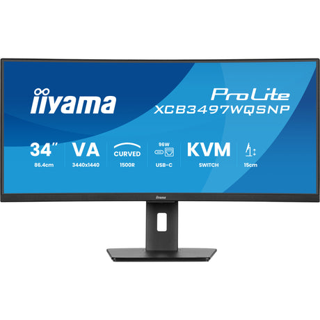 Iiyama prolite xcb3497wqsnp-b1 34 curved ultrawide monitor (zwart, 1x displayport, 2x hdmi, 2x usb-c, 2x usb-a, 1x rj-45, 120 hz)