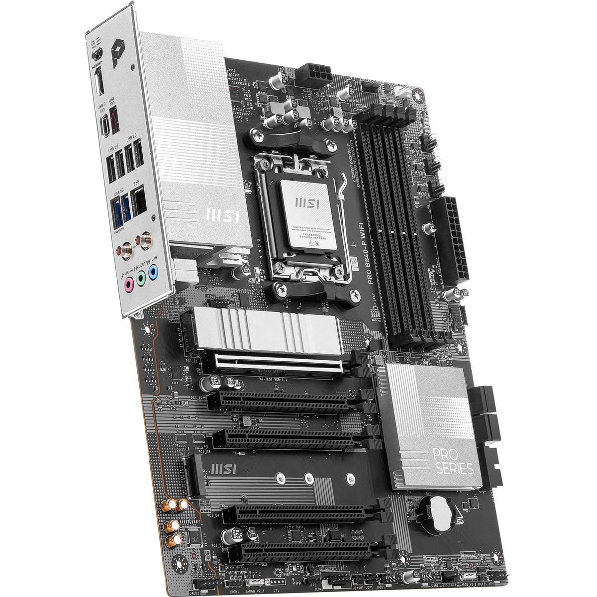 Msi pro b840-p wifi socket am5 moederbord (zwart zilver, raid, 2.5 gb-lan, wi-fi 7, bt, sound, atx)