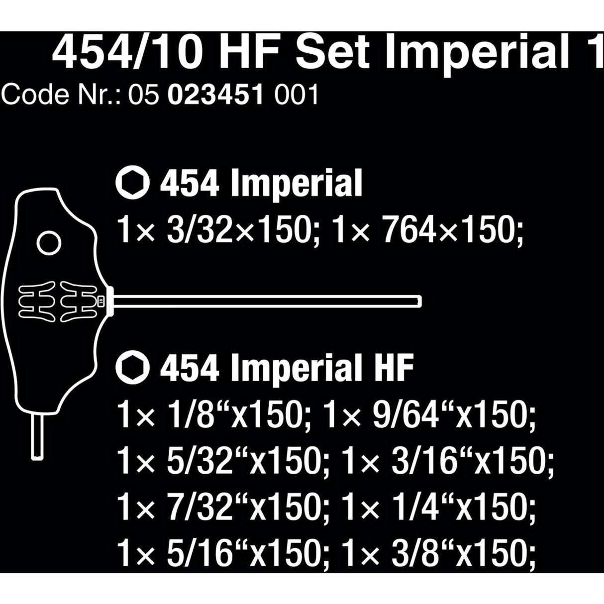 Wera 454 10 hf set imperial 1 stiftsleutelset t-greep hex-plus (zwart groen, met vasthoudfunctie, duims, 10-delig)