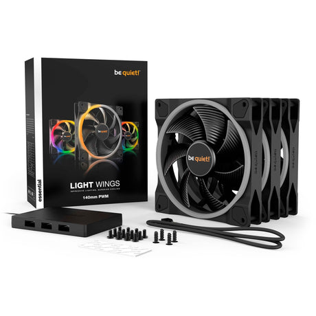 Be quiet! light wings pwm rgb case fans (zwart, 3 stuks, 140 x 140 x 25 mm)