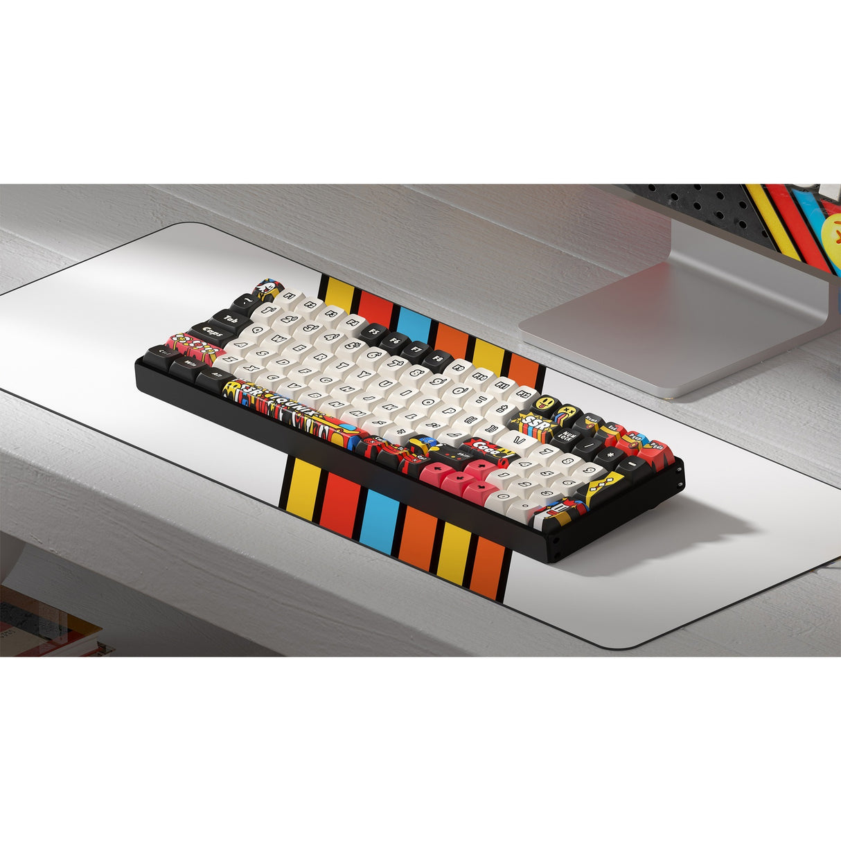 Iqunix f97 graffiti diary wireless mechanical keyboard (zwart, us lay-out (qwerty), cherry mx silent red, 96%, rgb leds, hot-swappable, pbt, 2.4ghz | bluetooth 5.1 | usb-c)