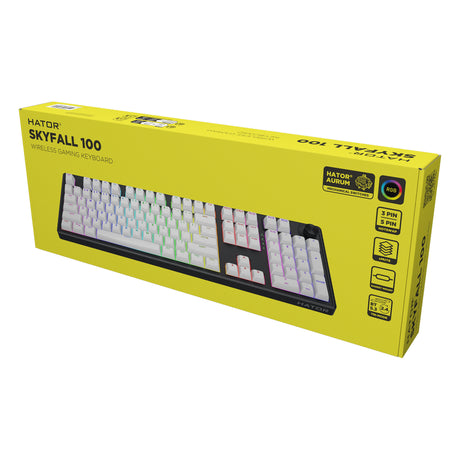 Hator skyfall wireless rgb mechanisch gaming toetsenbord (zwart, us lay-out (qwerty), hator aurum lemon, 100%, rgb, double shot abs, hot-swap, 2.4ghz bluetooth usb-c)