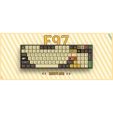 Iqunix f97 happy ape wireless mechanical keyboard (bruin, us lay-out (qwerty), gateron brown, 96%, rgb leds, hot-swappable, pbt, 2.4ghz | bluetooth 5.1 | usb-c)