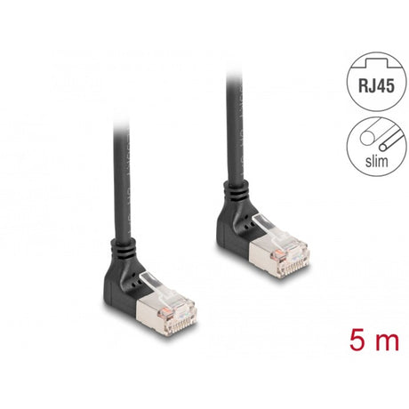 Delock rj45 network cable cat.6a s ftp slim 90° upwards upwards angled 5 m kabel (zwart)