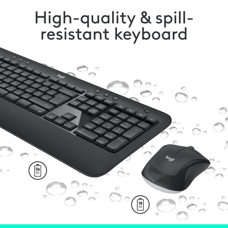 Logitech mk540 advanced draadloze desktopset (donkergrijs, eu lay-out (qwerty), 1000 dpi)