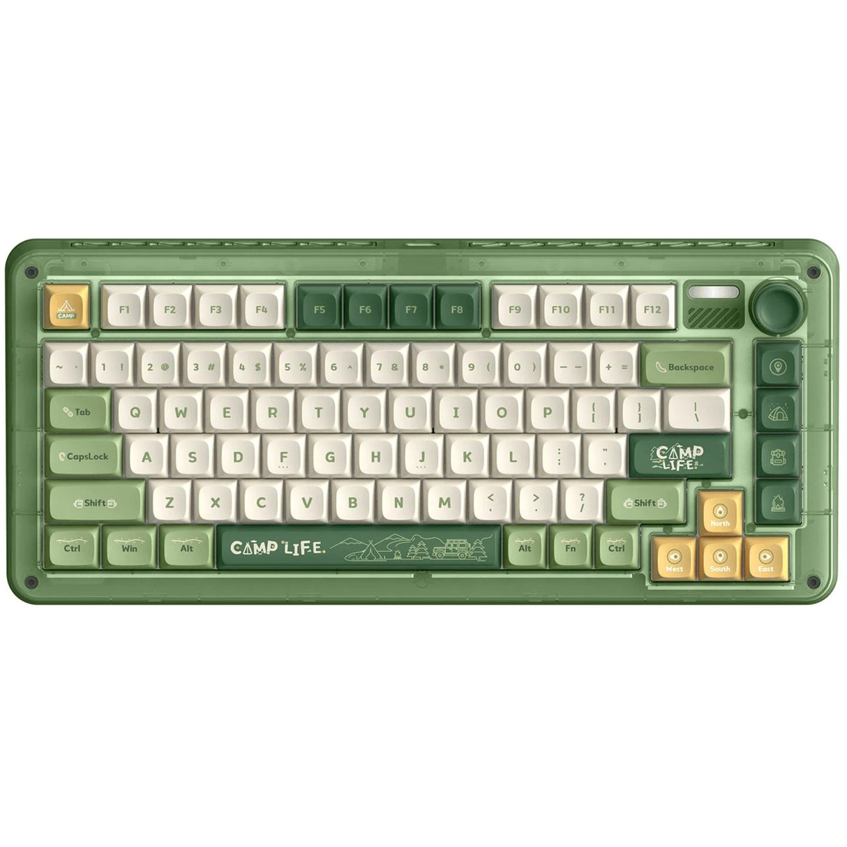 Iqunix zx75 camping wireless mechanical keyboard (groen, us lay-out (qwerty), cherry mx blue, 75%, rgb leds, hot-swappable, double-shot pbt, 2.4ghz | bluetooth 5.1 | usb-c)